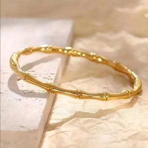 14K Yellow Gold Bamboo Bangle Cuff Bracelet Womens Sterling Silver 14 K Jewelry
